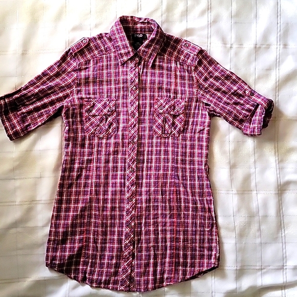 Red Plaid Shirt Dress - Picture 1 of 10